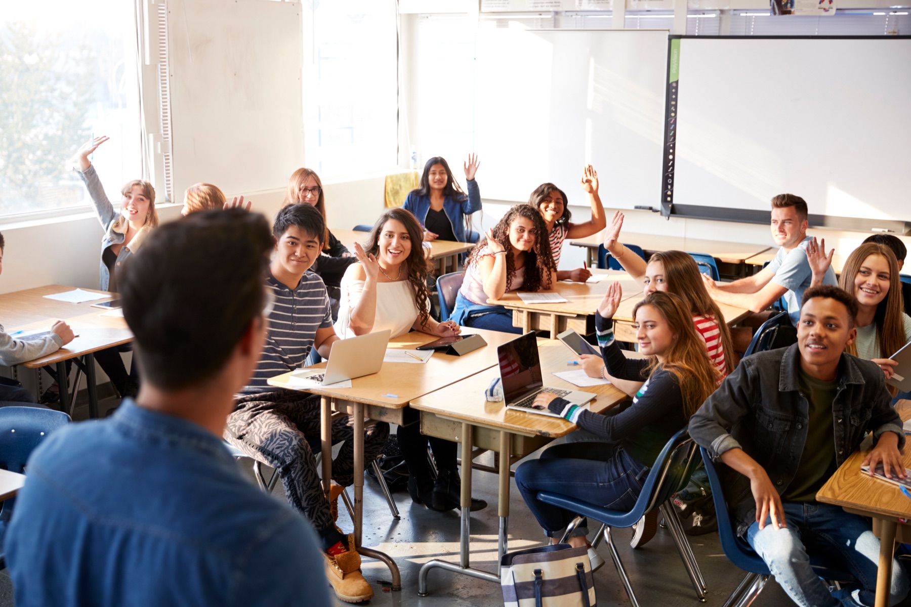 Students taking part in an interactive classroom session