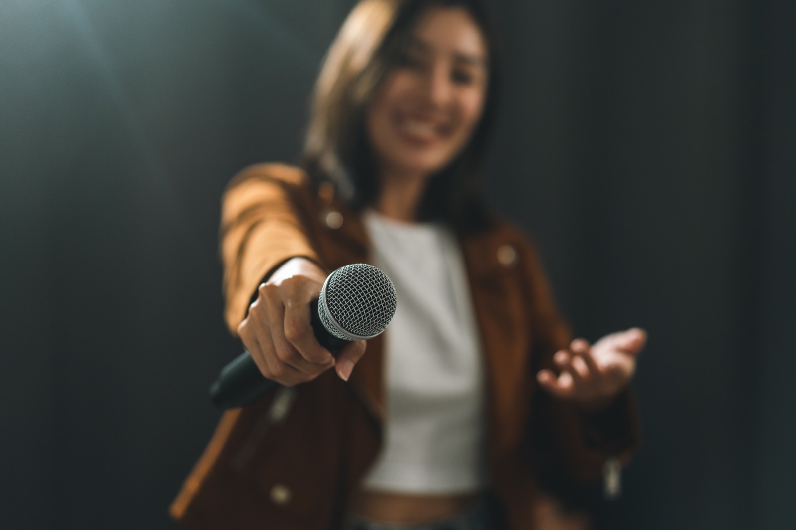 Performer developing confident audience communication